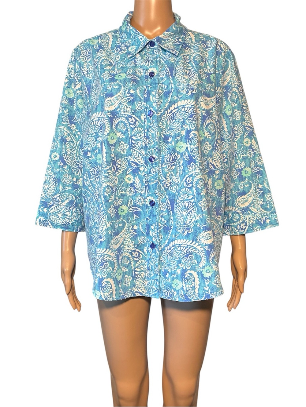 Blair Women's Shirt Size XL Paisley Button Down Flared Long Sleeve Collared